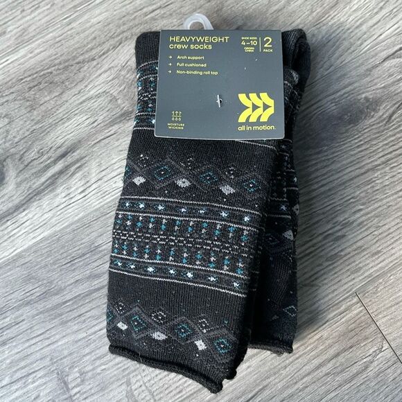 All in Motion Crew Socks 2 Pairs Heavyweight Fair Isle Grey Soft Warm Winter NWT - Picture 2 of 2